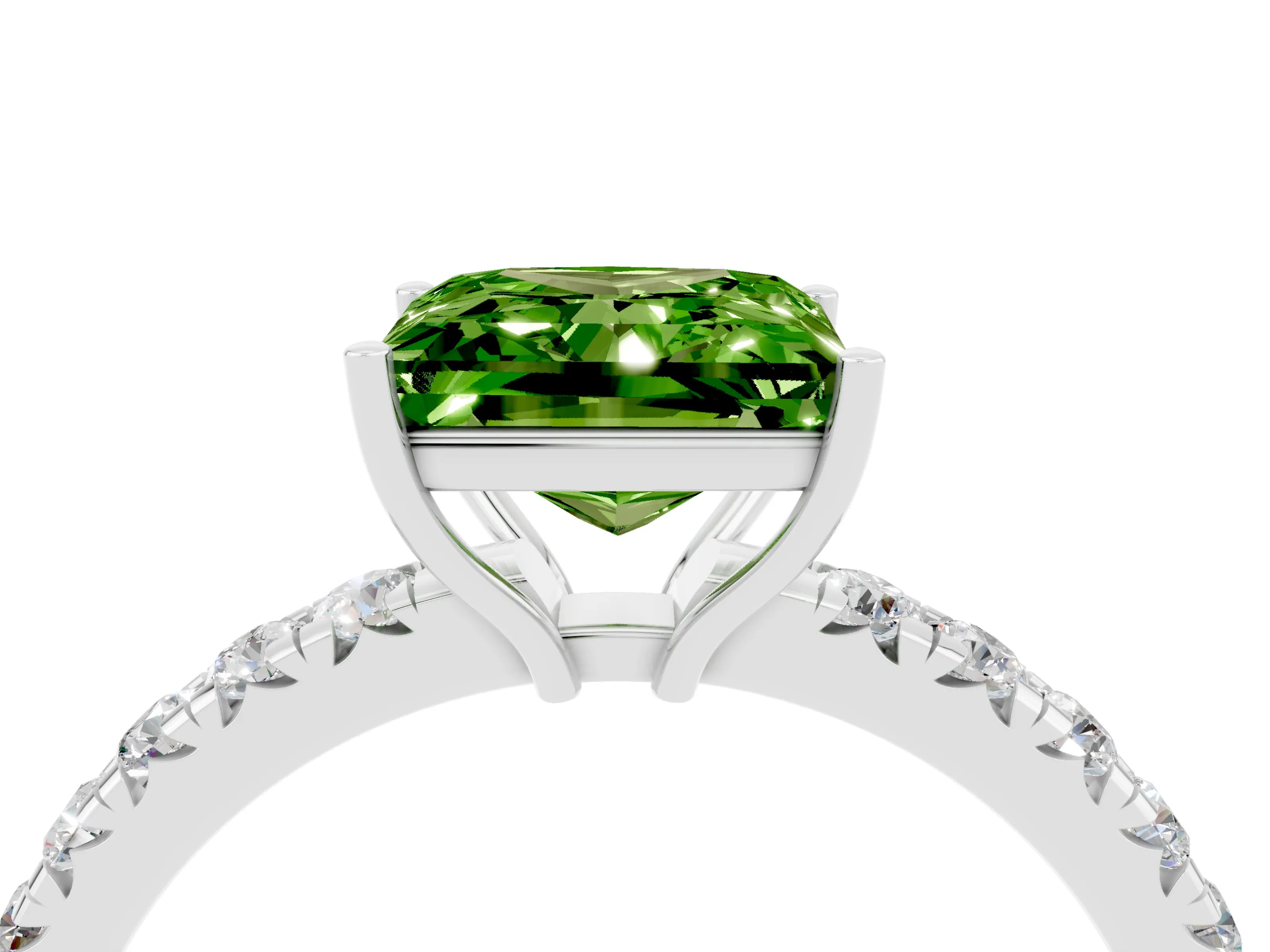 White gold Princess Cut Peridot Pavé Solitaire Engagement Ring with Four-Prong Setting_16