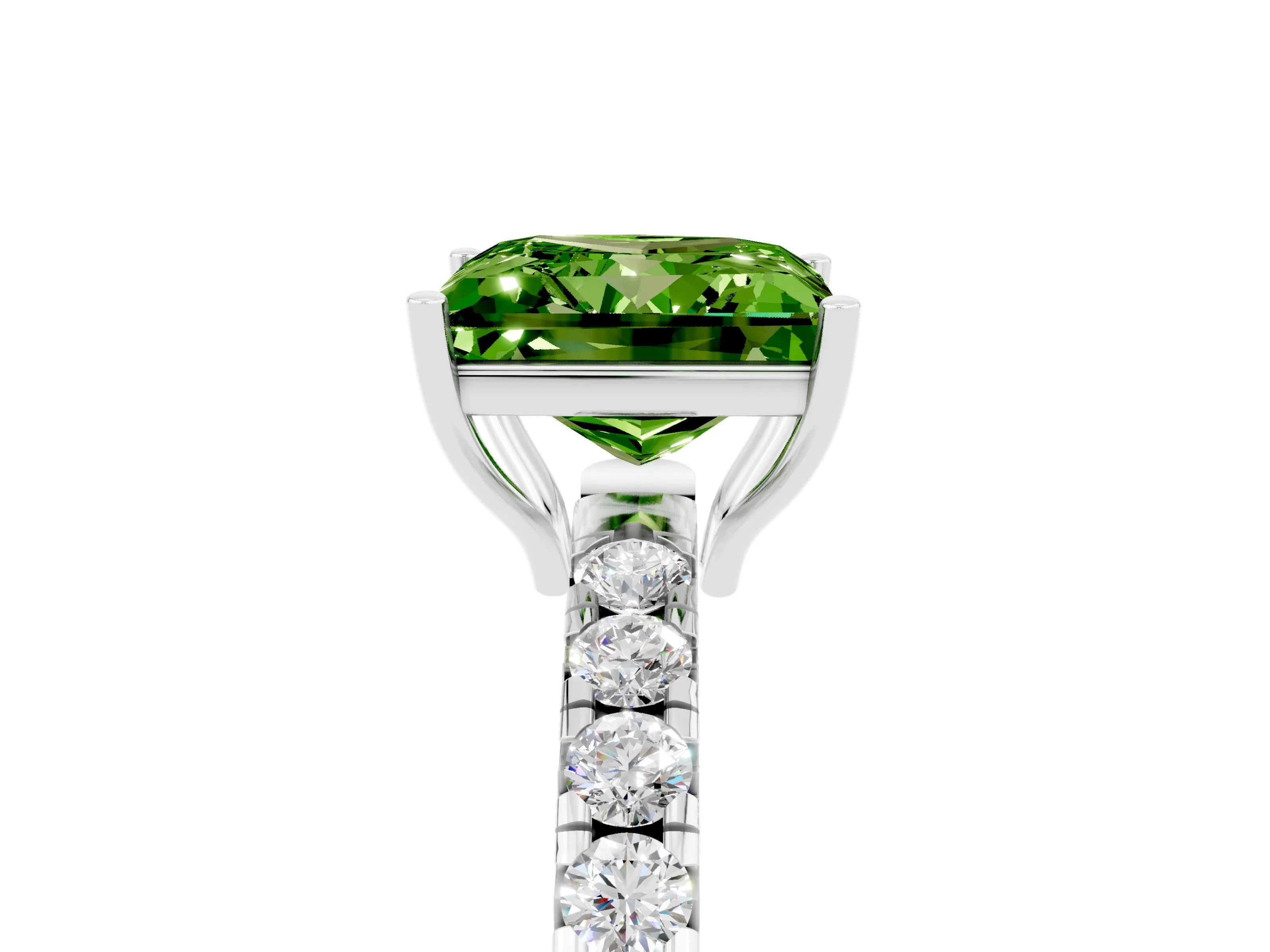 White gold Princess Cut Peridot Pavé Solitaire Engagement Ring with Four-Prong Setting_17