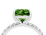 White gold Princess Cut Peridot Pavé Solitaire Ring with Round Band and Prong Setting_40