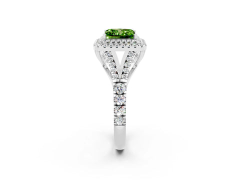White gold Princess Cut Peridot Pavé Split Shank Double Halo Engagement Ring_2