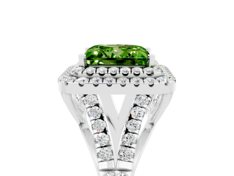 White gold Princess Cut Peridot Pavé Split Shank Double Halo Engagement Ring_5