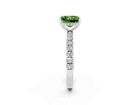 White gold Princess Cut Peridot Pave Band Solitaire Ring with Four-Prong Setting_26