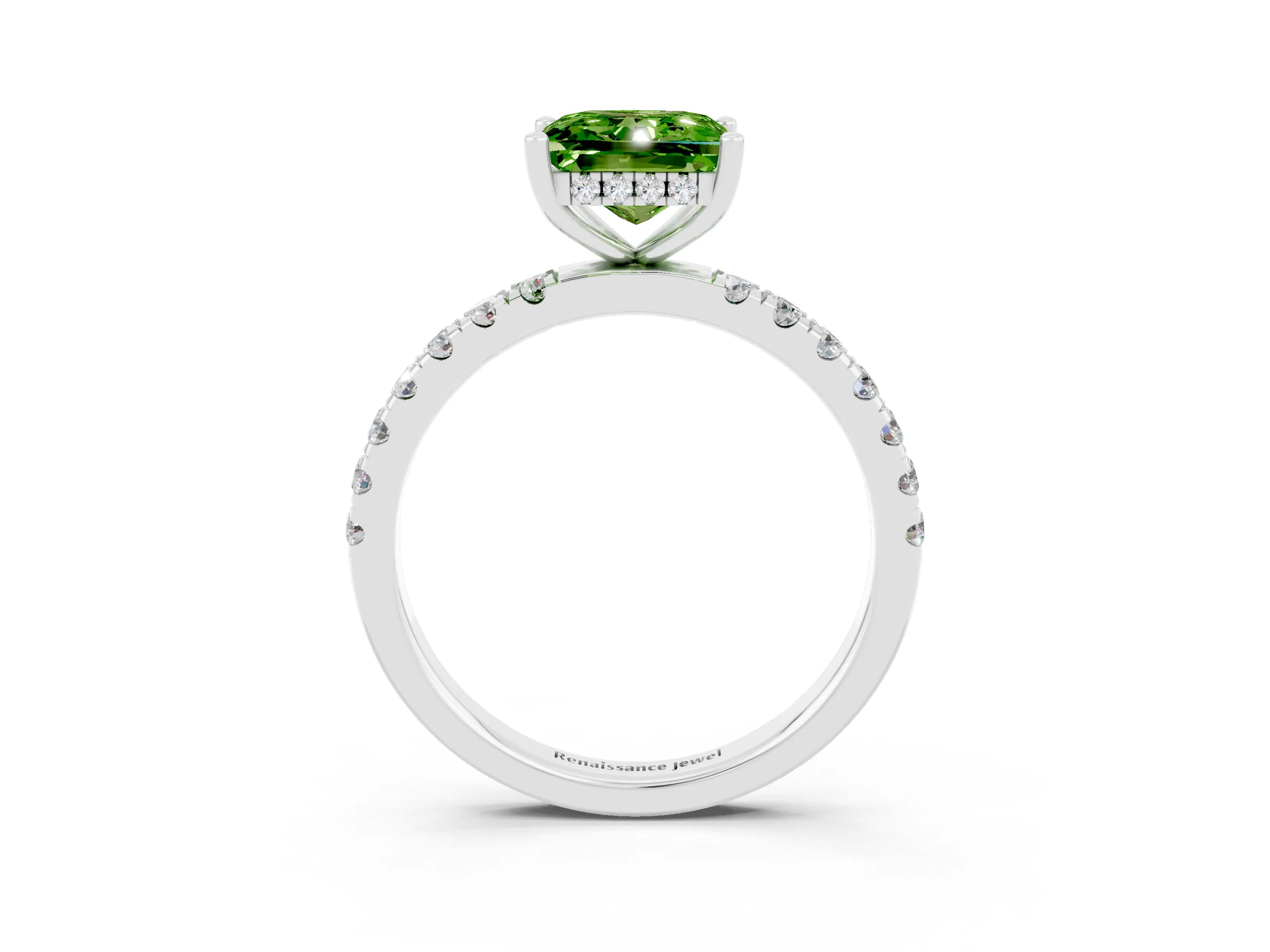 White gold Princess Cut Peridot Pave Band Solitaire Ring with Four-Prong Setting_27