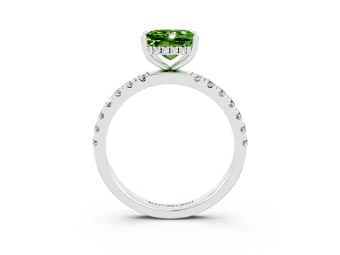 White gold Princess Cut Peridot Pave Band Solitaire Ring with Four-Prong Setting_27