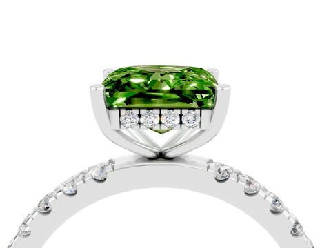 White gold Princess Cut Peridot Pave Band Solitaire Ring with Four-Prong Setting_28