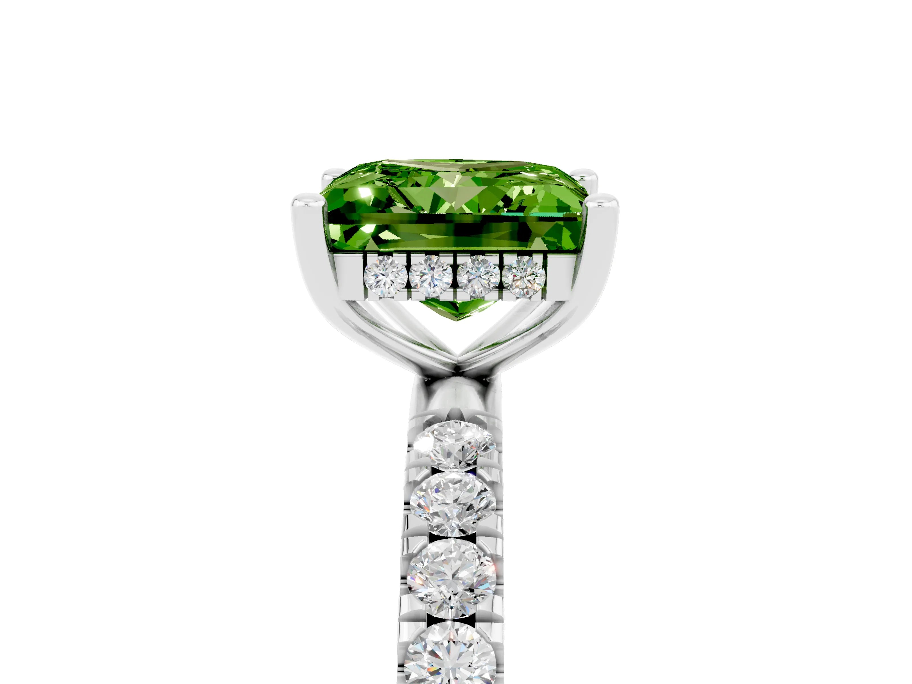 White gold Princess Cut Peridot Pave Band Solitaire Ring with Four-Prong Setting_29