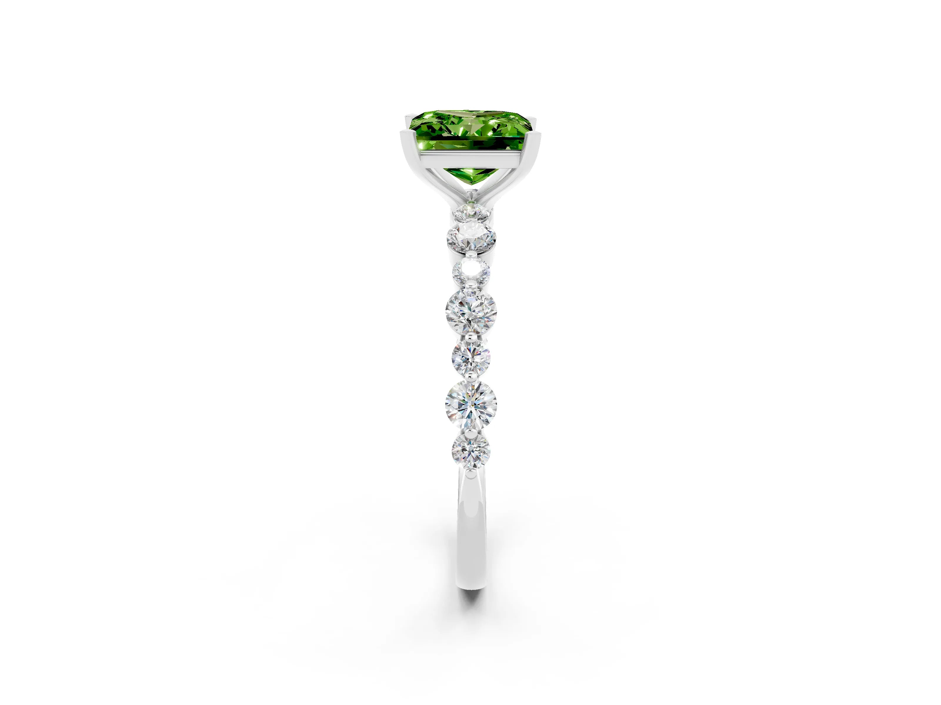 White gold Princess Cut Peridot Prong Set Engagement Ring with Pavé Band_2
