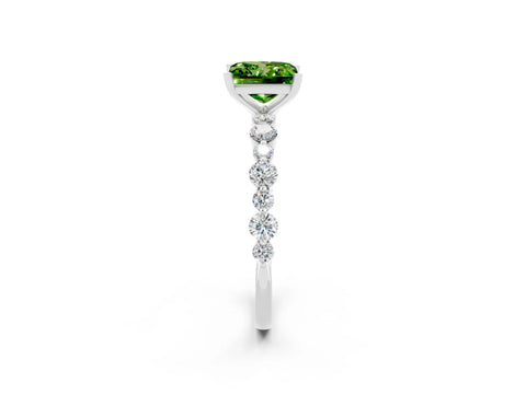 White gold Princess Cut Peridot Prong Set Engagement Ring with Pavé Band_2