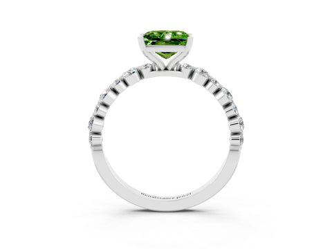 White gold Princess Cut Peridot Prong Set Engagement Ring with Pavé Band_3