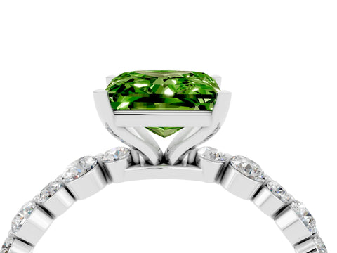 White gold Princess Cut Peridot Prong Set Engagement Ring with Pavé Band_4