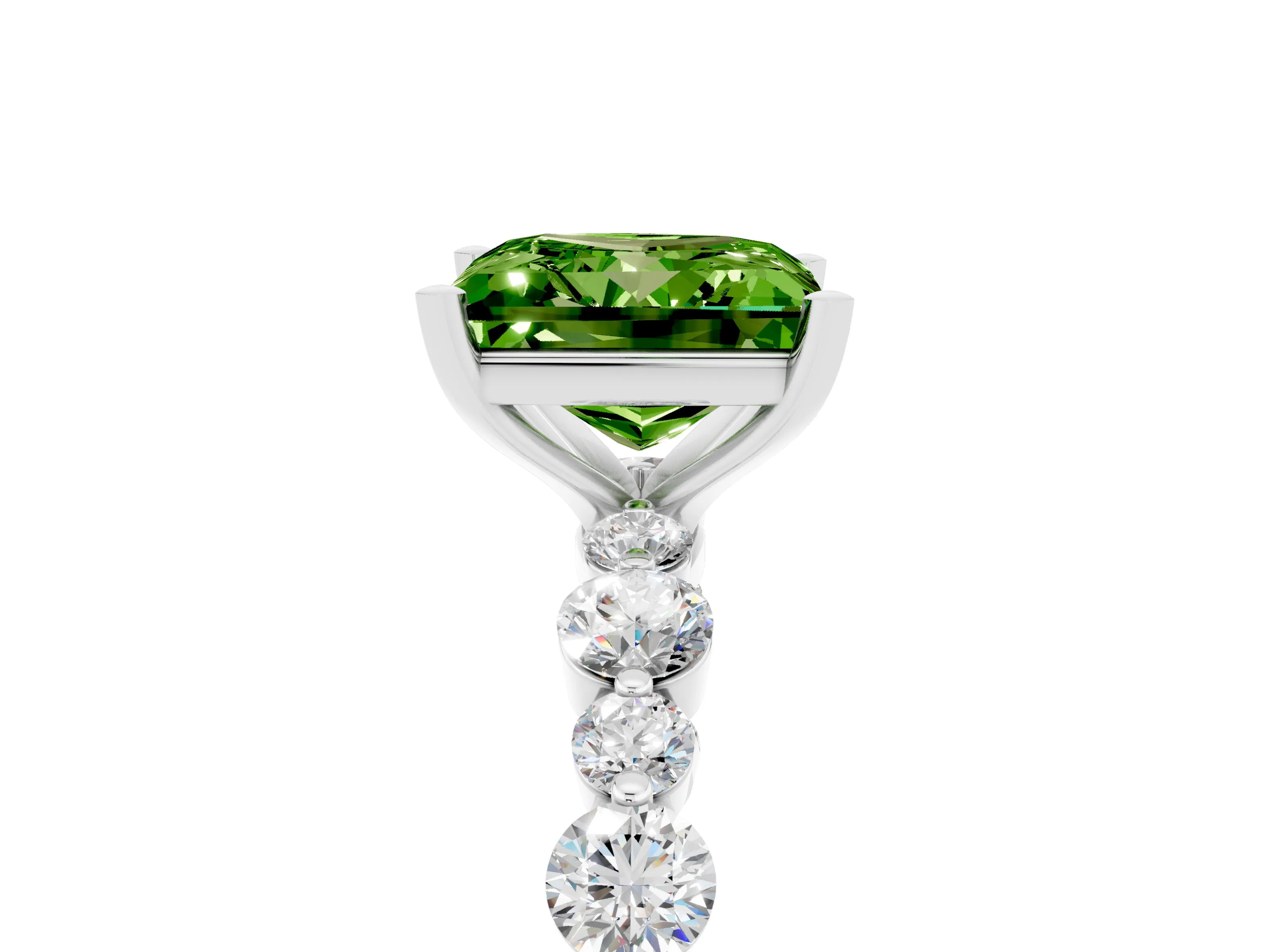 White gold Princess Cut Peridot Prong Set Engagement Ring with Pavé Band_5