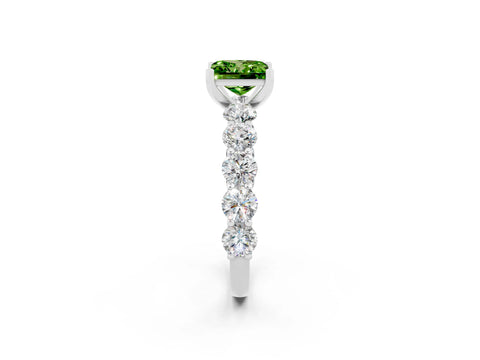 White gold Princess Cut Peridot Prong Setting with Side Stones on a Pave Band_2
