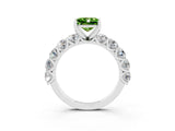 White gold Princess Cut Peridot Prong Setting with Side Stones on a Pave Band_3