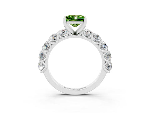 White gold Princess Cut Peridot Prong Setting with Side Stones on a Pave Band_3