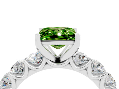 White gold Princess Cut Peridot Prong Setting with Side Stones on a Pave Band_4
