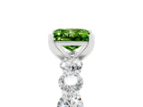 White gold Princess Cut Peridot Prong Setting with Side Stones on a Pave Band_5