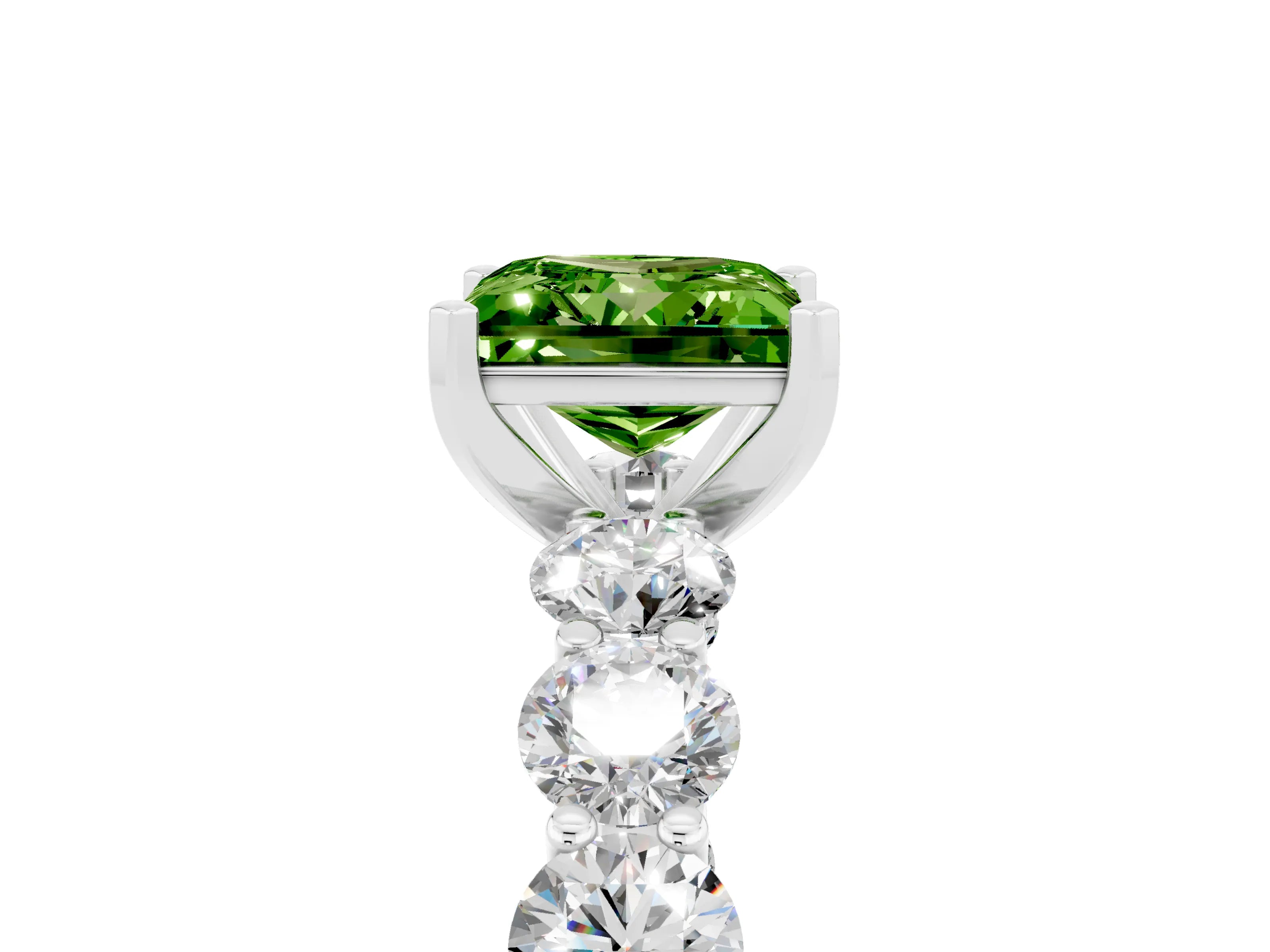 White gold Princess Cut Peridot Prong Setting with Side Stones on a Pave Band_5