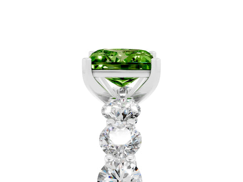 White gold Princess Cut Peridot Prong Setting with Side Stones on a Pave Band_5