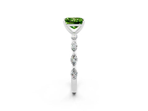 White gold Princess Cut Peridot Ring with Marquise Side Stones and Prong Setting_2