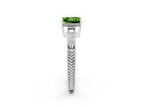 White gold Princess Cut Peridot Ring with Milgrain Pavé Band and Four-Prong Setting_14