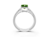 White gold Princess Cut Peridot Ring with Milgrain Pavé Band and Four-Prong Setting_15