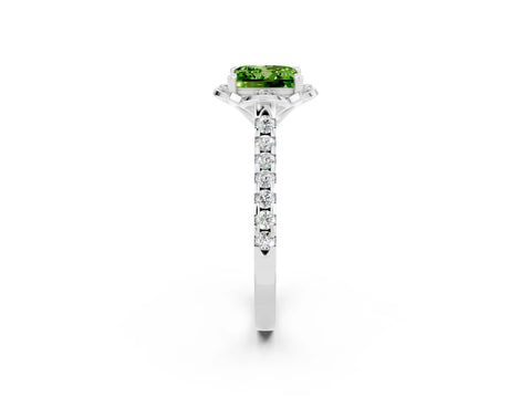 White gold Princess Cut Peridot Ring with Pavé Band and Floral Prong Setting_2