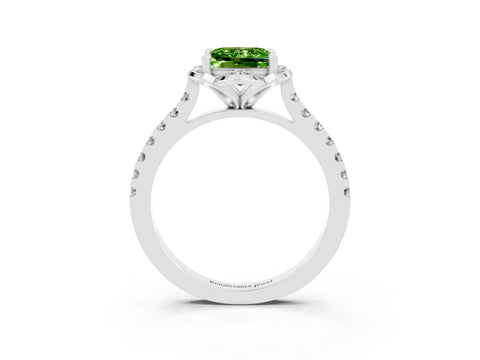 White gold Princess Cut Peridot Ring with Pavé Band and Floral Prong Setting_3