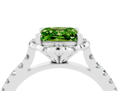 White gold Princess Cut Peridot Ring with Pavé Band and Floral Prong Setting_4