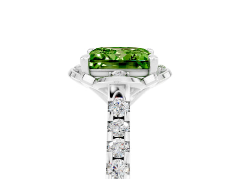 White gold Princess Cut Peridot Ring with Pavé Band and Floral Prong Setting_5