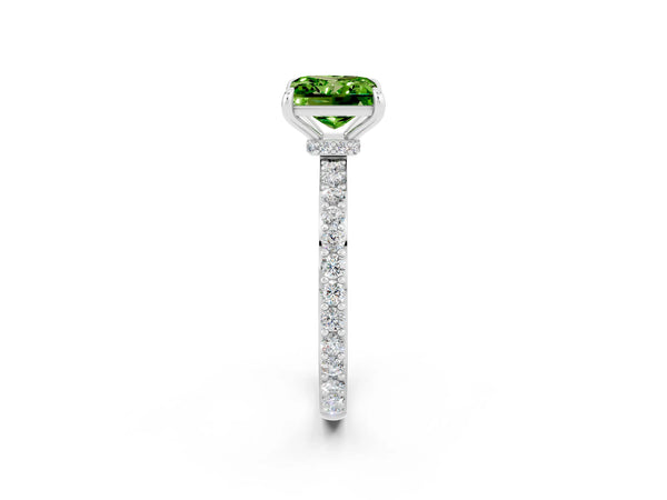 Silver Princess Cut Peridot Pavé Engagement Ring with Round  Accents and Prong Setting