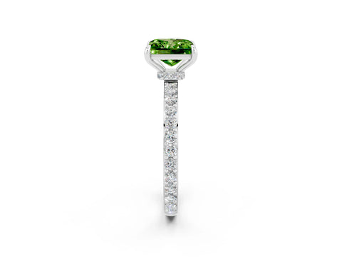 White gold Princess Cut Peridot Ring with Pavé Band and Four-Prong Setting_2