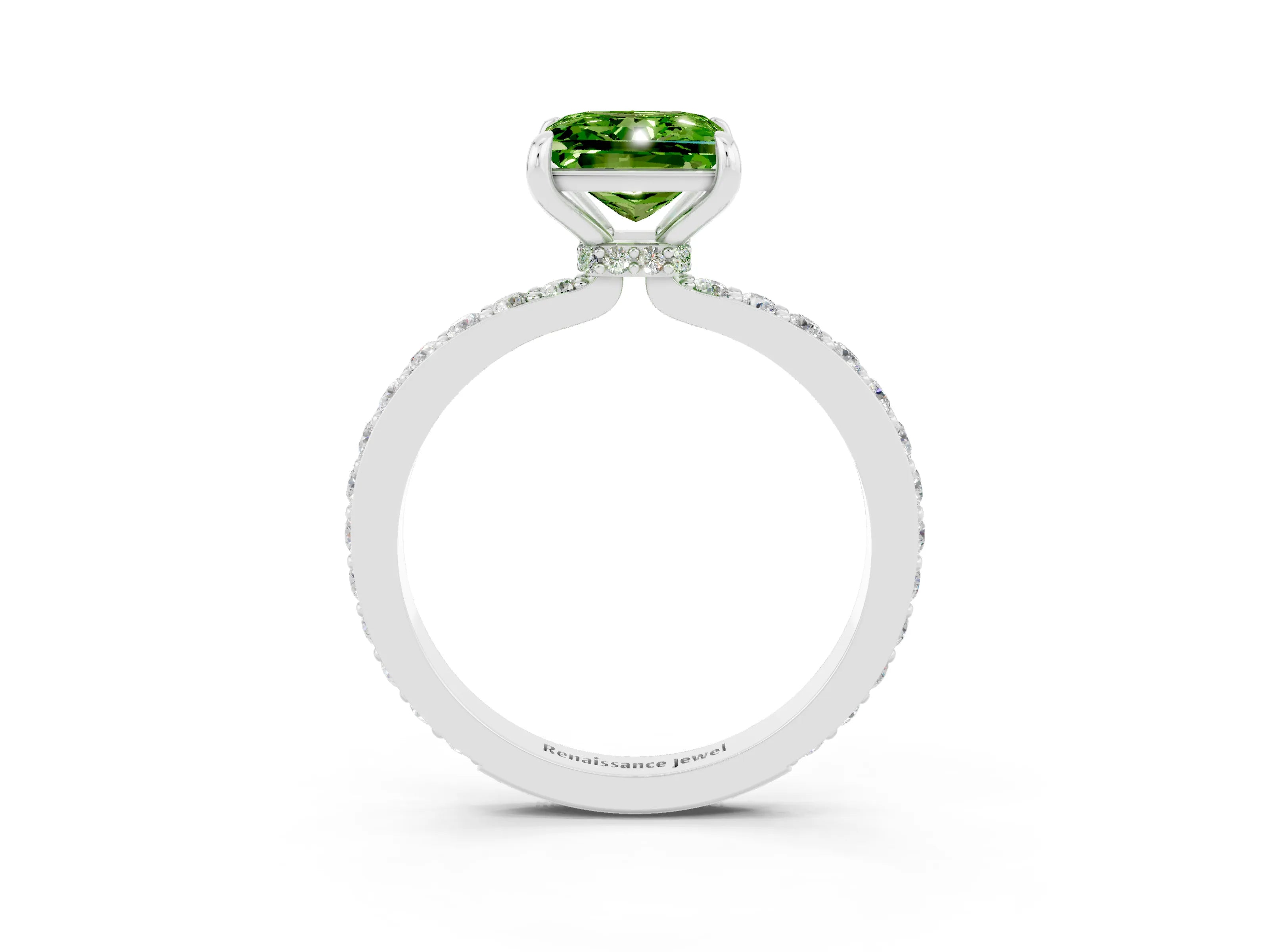 White gold Princess Cut Peridot Ring with Pavé Band and Four-Prong Setting_3
