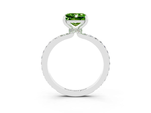 White gold Princess Cut Peridot Pavé Engagement Ring with Round  Accents and Prong Setting