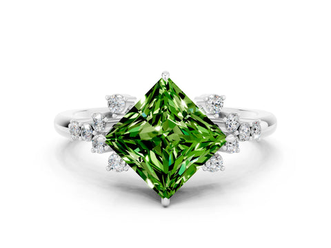 White gold Princess Cut Peridot Ring with Side Stones and Four-Prong Setting_36