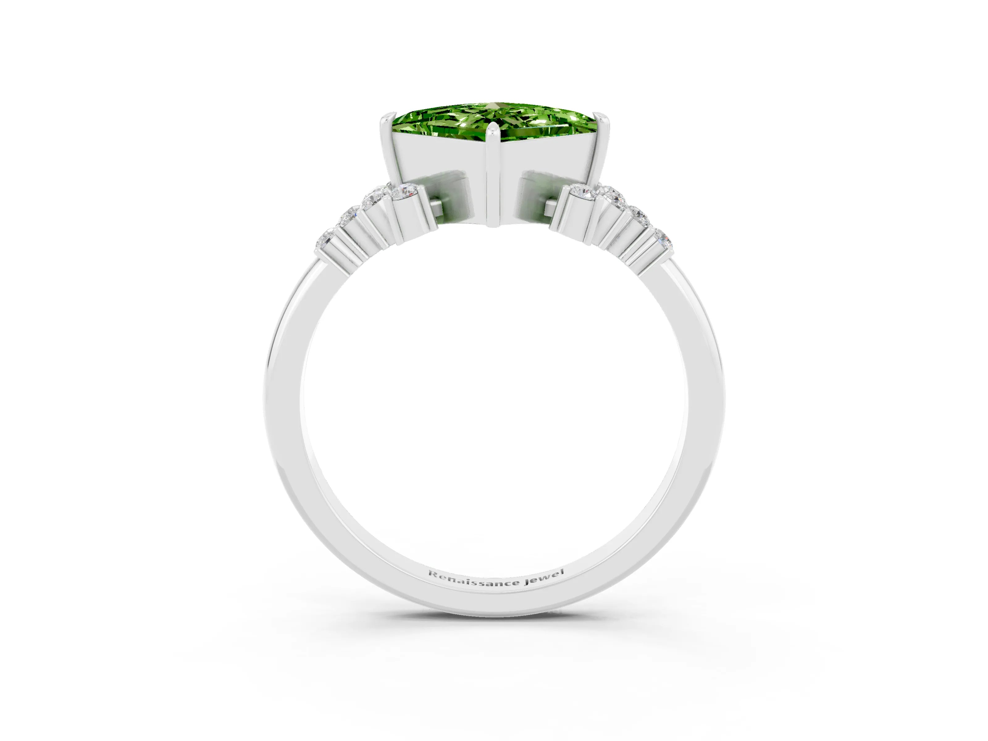 White gold Princess Cut Peridot Ring with Side Stones and Four-Prong Setting_39