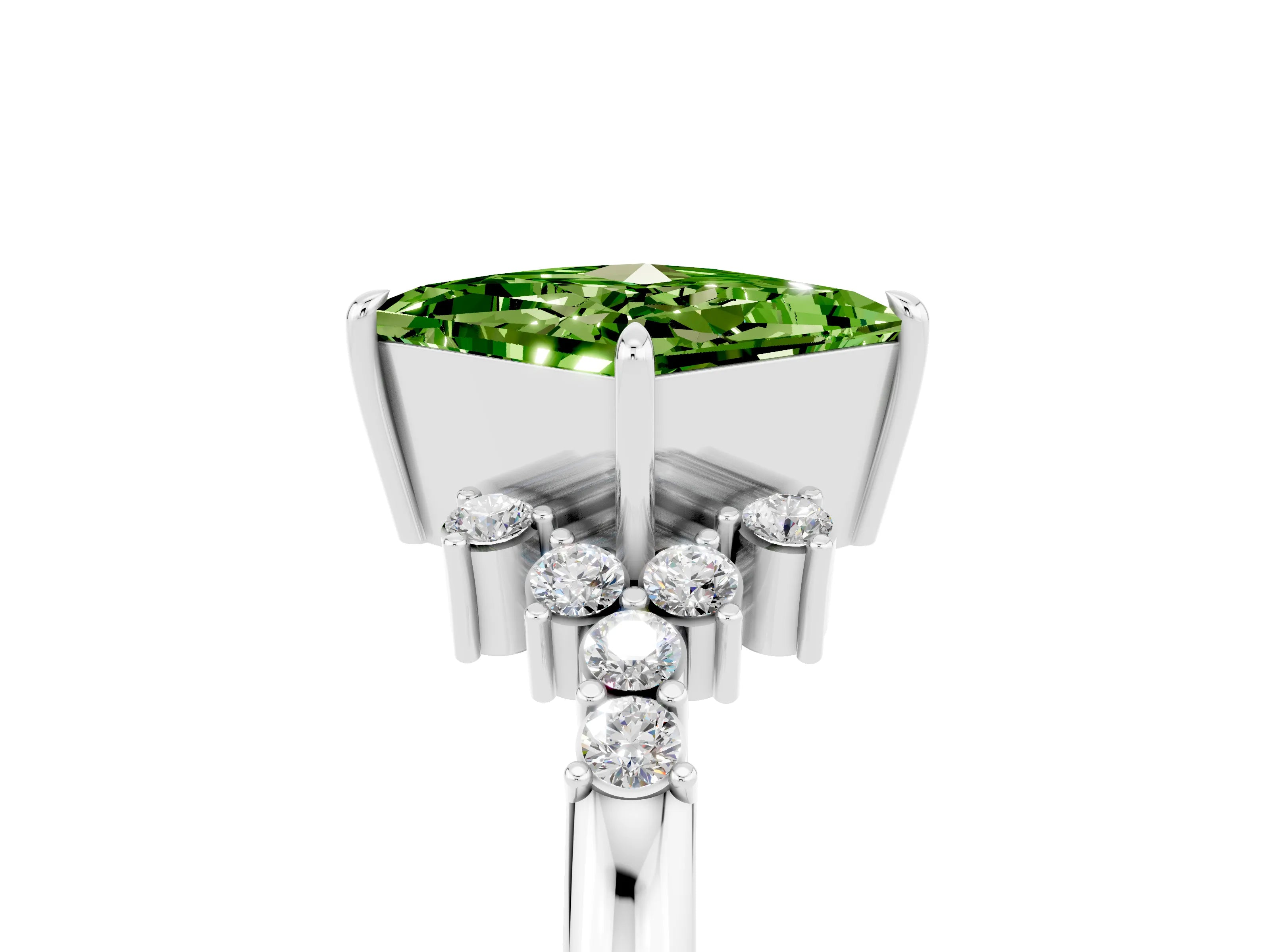 White gold Princess Cut Peridot Ring with Side Stones and Four-Prong Setting_41