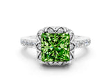 White gold Princess Cut Peridot Scalloped Halo Engagement Ring with Round Shared Prong Band_12