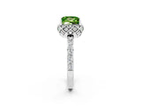 White gold Princess Cut Peridot Scalloped Halo Engagement Ring with Round Shared Prong Band_14