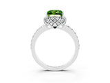White gold Princess Cut Peridot Scalloped Halo Engagement Ring with Round Shared Prong Band_15