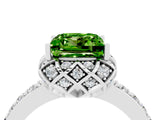 White gold Princess Cut Peridot Scalloped Halo Engagement Ring with Round Shared Prong Band_16