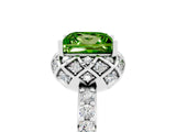 White gold Princess Cut Peridot Scalloped Halo Engagement Ring with Round Shared Prong Band_17