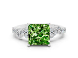 White gold Princess Cut Peridot Scattered Round Accent Ring with Prong Setting_24