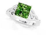 White gold Princess Cut Peridot Solitaire Celtic Knot Ring with Four-Prong Setting_13