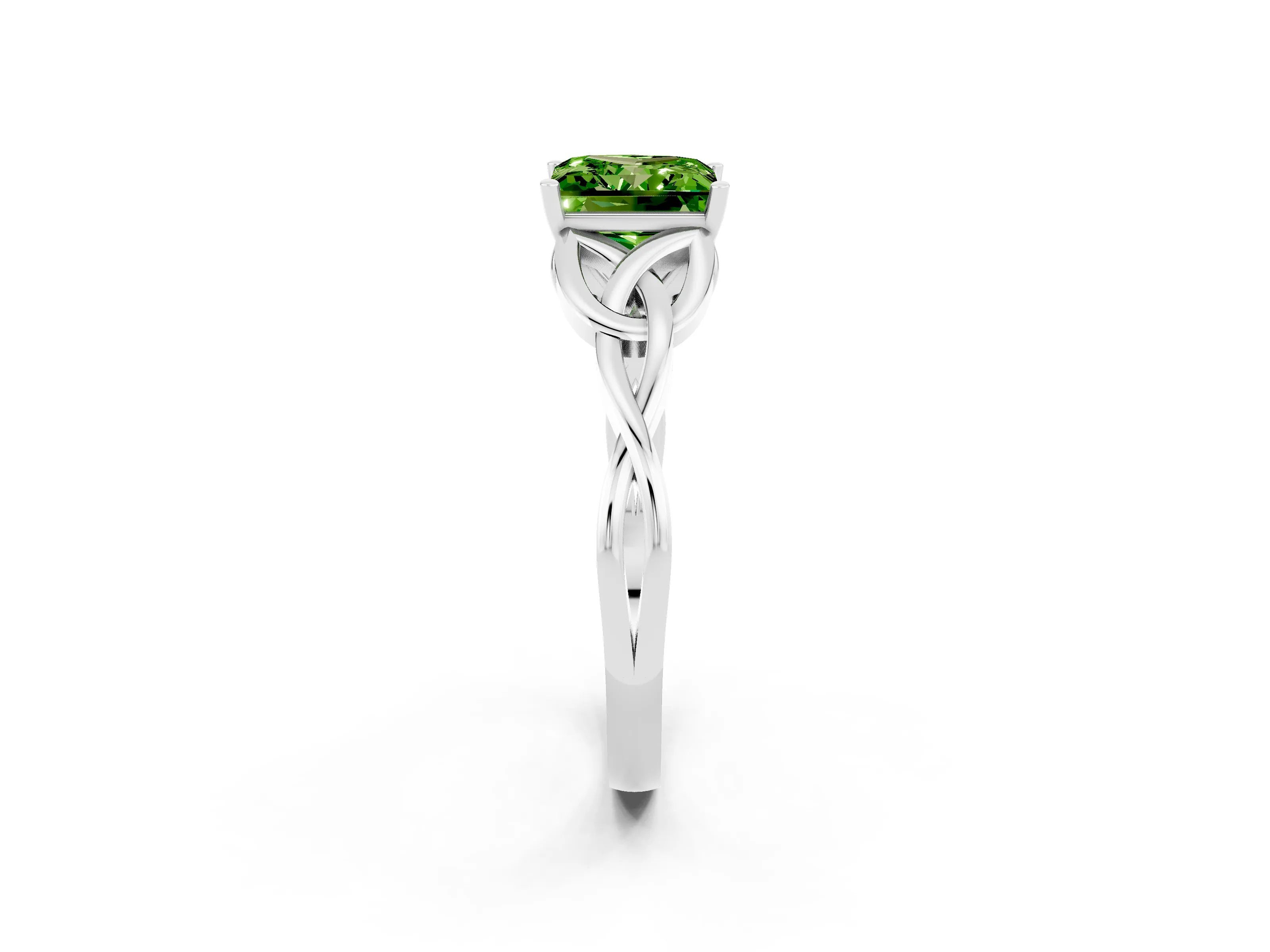 White gold Princess Cut Peridot Solitaire Celtic Knot Ring with Four-Prong Setting_14