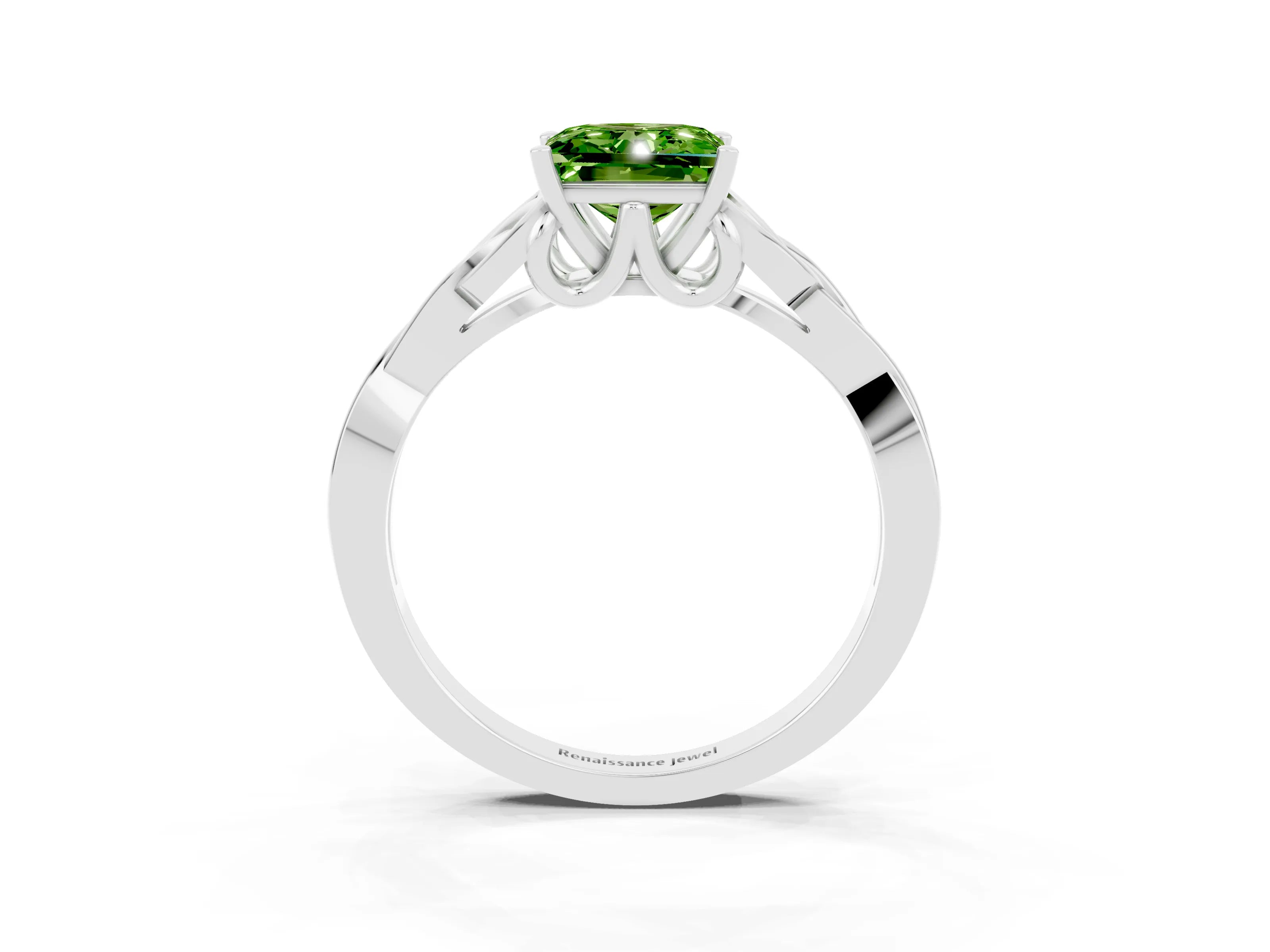 White gold Princess Cut Peridot Solitaire Celtic Knot Ring with Four-Prong Setting_15
