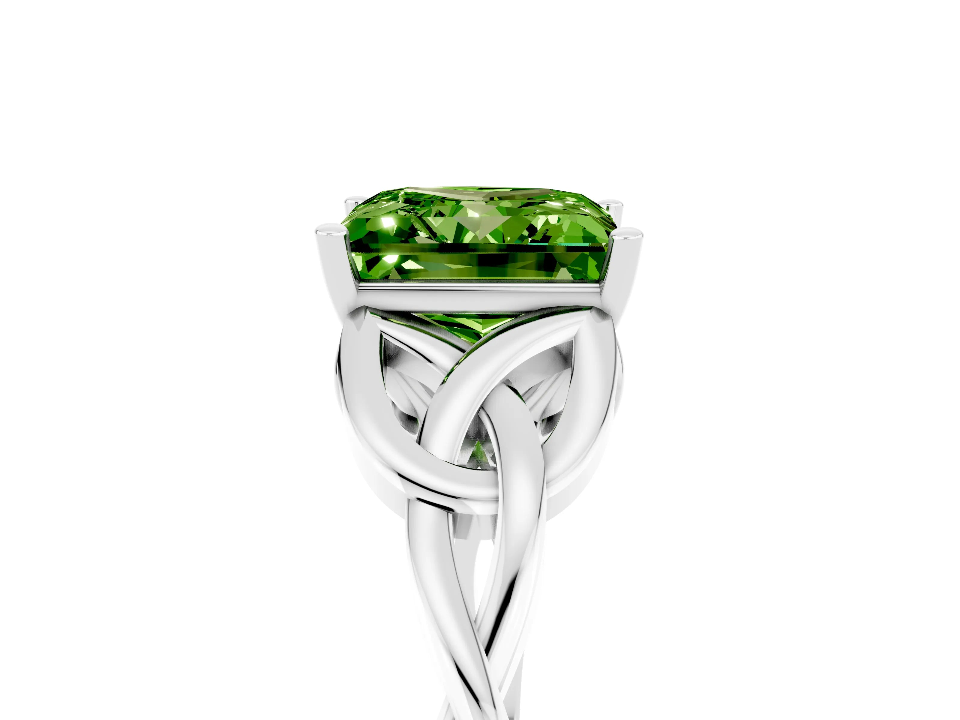 White gold Princess Cut Peridot Solitaire Celtic Knot Ring with Four-Prong Setting_17