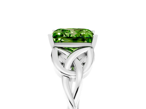 White gold Princess Cut Peridot Solitaire Celtic Knot Ring with Four-Prong Setting_17