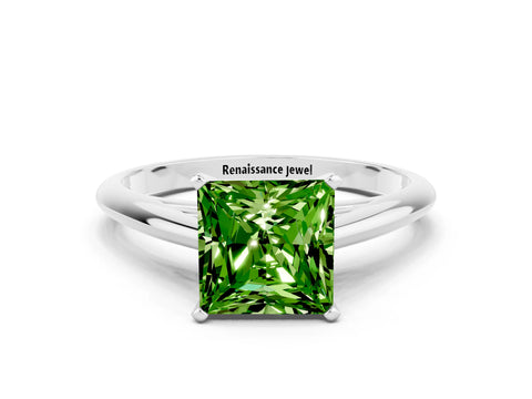 White gold Princess Cut Peridot Solitaire Engagement Ring with Cathedral Setting and Four-Prong Mount_12
