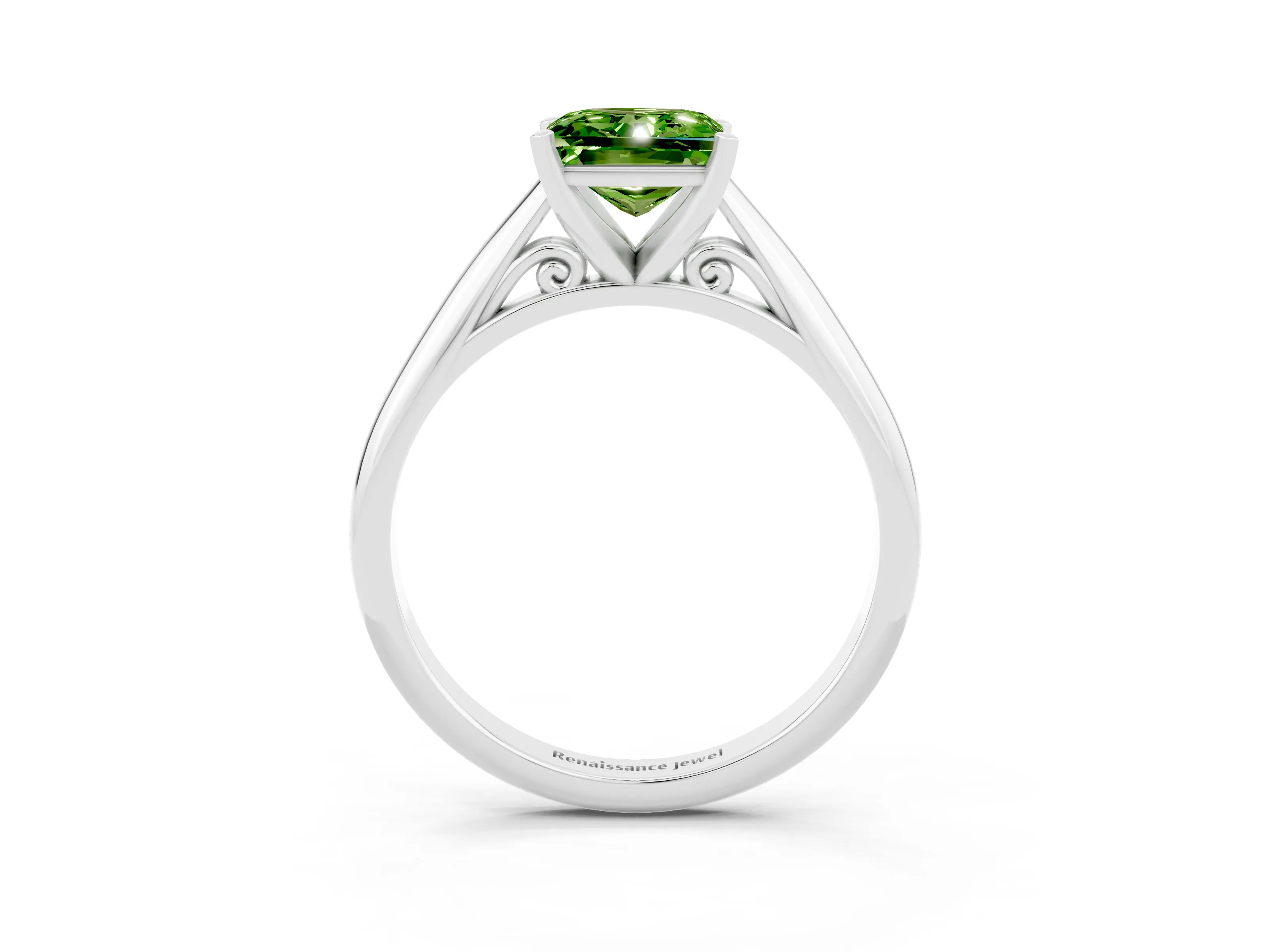 White gold Princess Cut Peridot Solitaire Engagement Ring with Cathedral Setting and Four-Prong Mount_15
