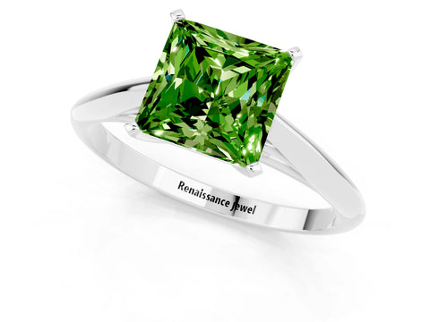 White gold Princess Cut Peridot Solitaire Engagement Ring with Cathedral Setting and Four-Prong Mount_25